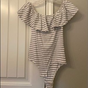 j crew off the shoulder striped body suit